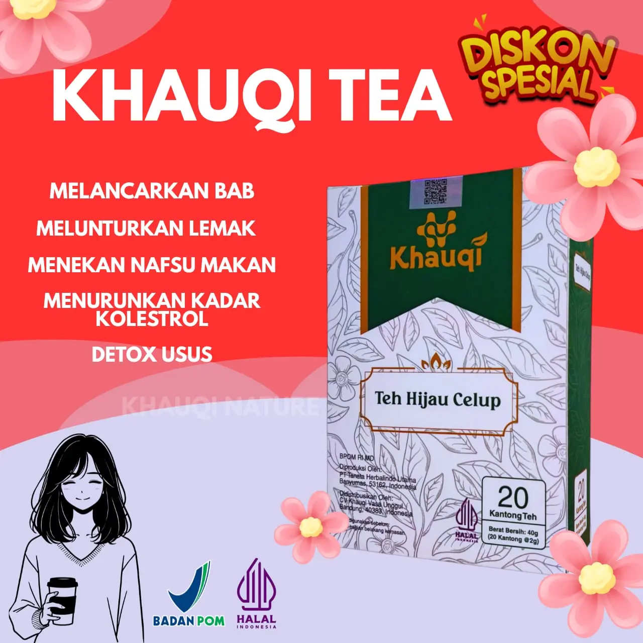 KHAUQI-Teh hijau celup (isi 20pcs) green tea 100% halal