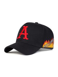 Gorra de béisbol para hombre con la letra 'A', diseño de llamas laterales, sombrero ajustable para protección solar, ideal para viajes y fiestas en la playa