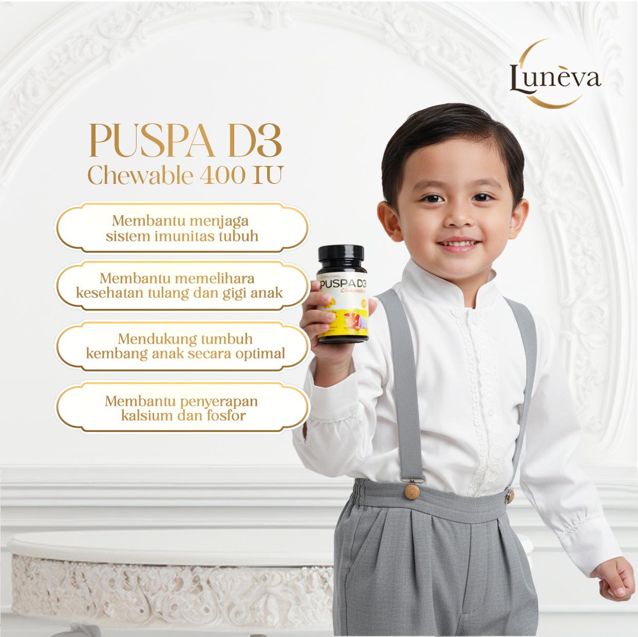 Puspa D3 Chewable | D3 400 IU | Vitamin D3 anak | Membantu Mejaga Daya Tahan Tubuh Anak | BPOM | Halal | 60 tablet kunyah