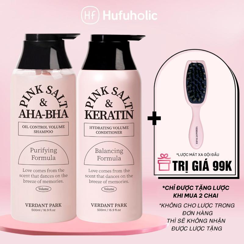 Bộ đôi Dầu Gội Xả VERDANT PARK 500ml muối hồng Himalaya AHA BHA kiềm dầu phồng tóc Shampoo Conditioner COMBO46