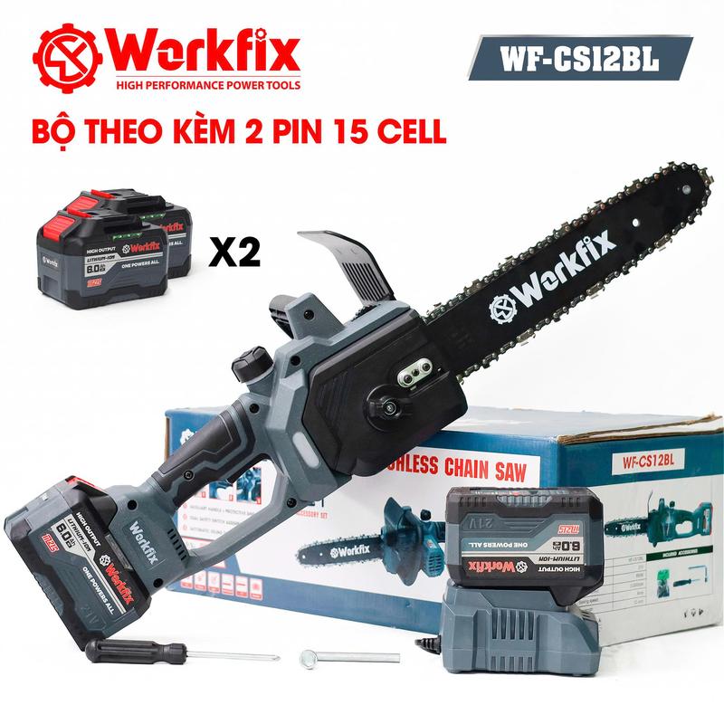 Cưa Pin 12 Inch Workfix WF-CS12BL -MÀU XÁM - Tốc Độ Cưa 6m/s - 2 Pin 15 Cell 6.0Ah - Bảo Hành Chính Hãng 6 Tháng