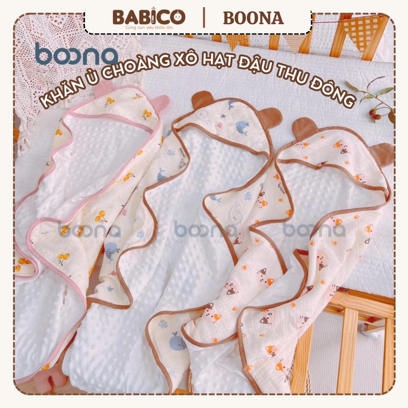 Chăn ủ hạt đậu BOONA - Chăn ủ xô Muslin kết hợp vải nhung bi hạt đậu cao cấp, mềm mại cho bé sơ sinh
