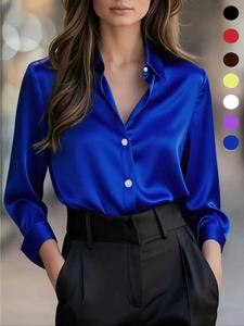 Camisa de satín de manga larga para mujer, casual y versátil, ideal para el trajín diario