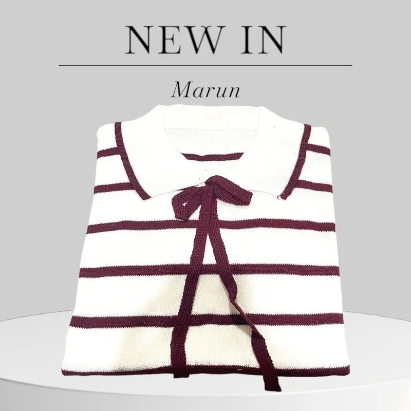 Eily Atasan Wanita Rajut Korea Motif Garis Kerah Lengan panjang Baju Knitwear 5