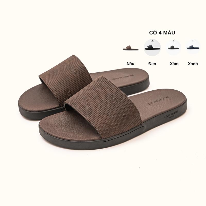 Dép da nam MANADO kiểu quai ngang mã MND34, Dép lê nam chất liệu da nubuck trẻ trung, đế cao su chống trượt khâu chắc chắn fullbox thích hợp đi chơi, đi biển