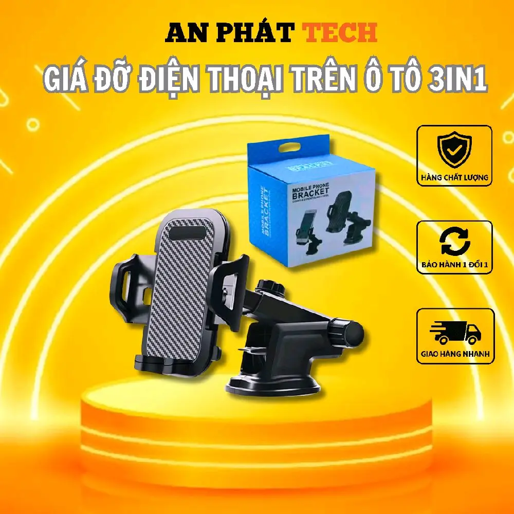 [Voucher Độc Quyền]Giá Đỡ Điện Thoại Trên Ô Tô 3in1 Gắn Taplo, Kính Lái Chắc Chắn Tiện Lợi