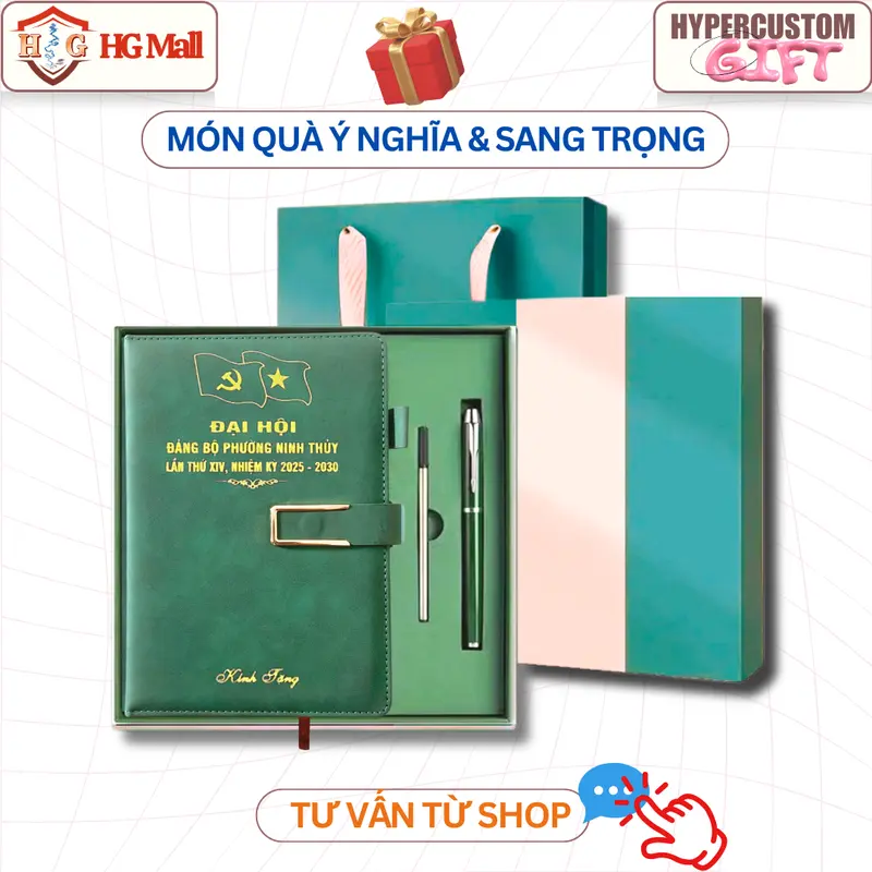 Set Quà Tặng Cao Cấp ( Sổ Tay A5, Bút Ký, Ruột Bút Thay Thế kèm hộp+túi ) cùng màu, Khắc Laser Tên/Logo Theo Yêu Cầu 6