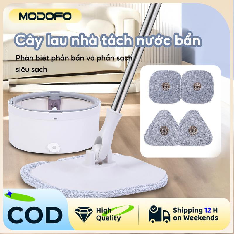 Cây lau nhà phẳng riêng biệt, gia dụng, lau nhà sạch sẽ, thấm nước khô rảnh tay, bộ xô lau nhà xoay thùng nhựa abs xoay được 360 độ cây lau nhà 0