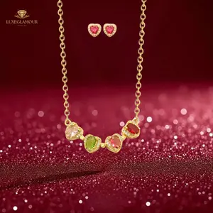Luxeglamour - Set Perhiasan Aksesoris Kalung Dan Anting Motif Love