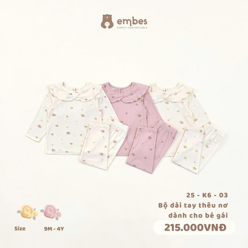 Bộ quần áo dài tay cổ sen cho bé gái Embes Việt Nam từ 9 tháng - 4 tuổi - 25-K6-03