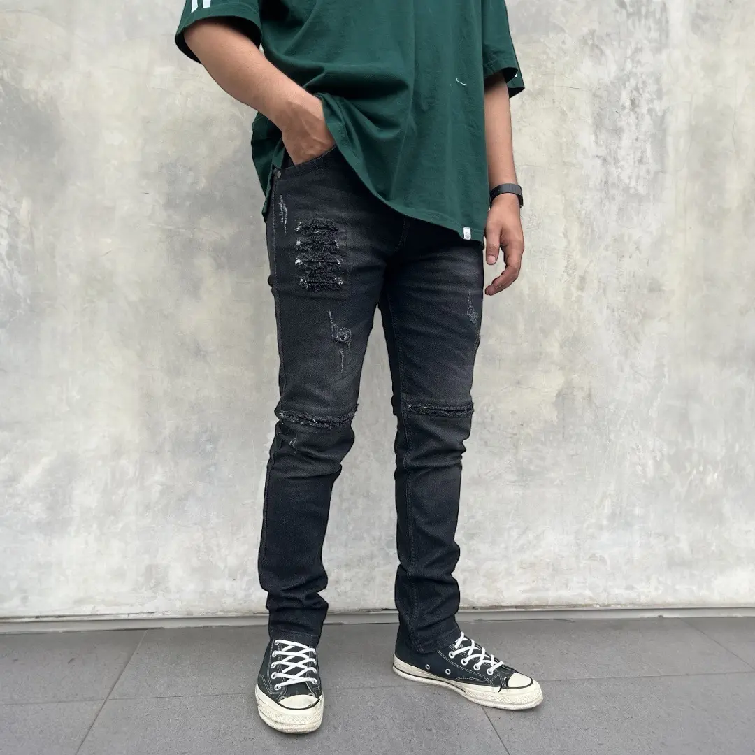 Celana jeans denim pria pants sobek tidak tembus skinny slim ripped Stretch Panjang Slim Fit Fit celana  sobekpria