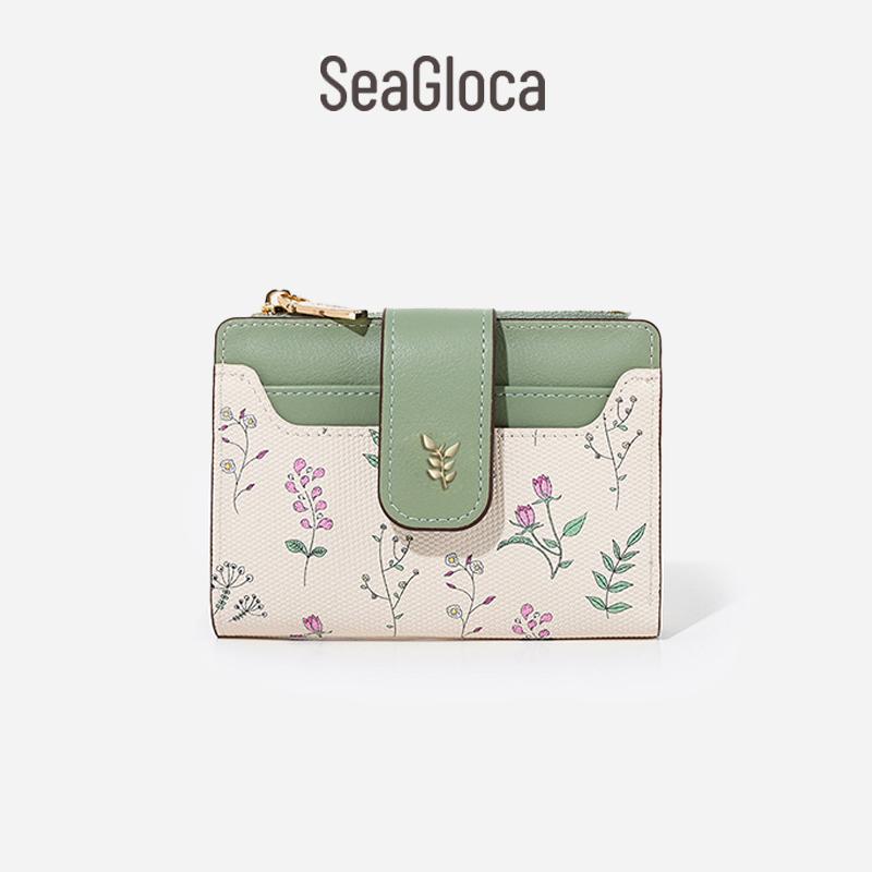Ví Ngắn, SeaGloca, Thời Trang Mới, Độc Đáo, Thiết Kế Cổ Điển Đơn Giản, In Hoa Tươi, Có Khóa Kéo, Gấp Đôi, Dành Cho Nữ, No. 1845