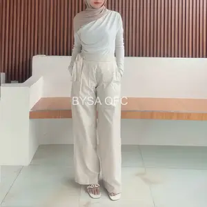 Celana panjang stripe pita wanita samping dengan furing - loose pants katun casual daily halus dingin tebal santai+ furing - BYSA OFC Santai