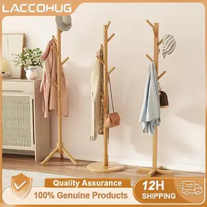 LACCOHUG Rak Gantung Baju Silang Kayu Kokoh, Banyak Kait untuk Baju & Tas, Penyimpanan Hemat Ruang untuk Rumah, Ideal untuk Apartemen Kecil & Sewa