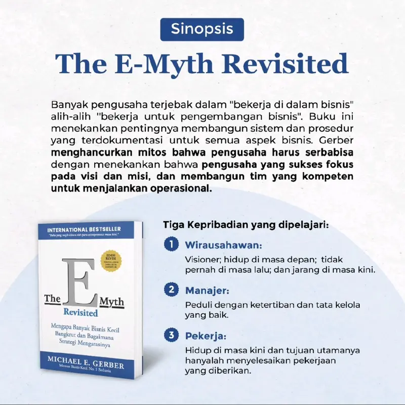 Original Buku The E Myth Revisited Versi Indonesia Mengapa Banyak Bisnis Kecil Bangkrut dan Bagaimana Strategi Mengatasinya by Michael Gerber 2