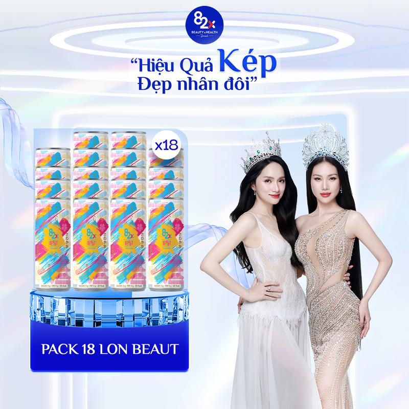 Pack 18 Lon Nước Uống 82X Beaut Giải Khát Lành Mạnh Bổ Sung Collagen, Không Đường, Ít Calo, Vị Ổi Hồng 245ml/Lon (82X BeautBRAND)