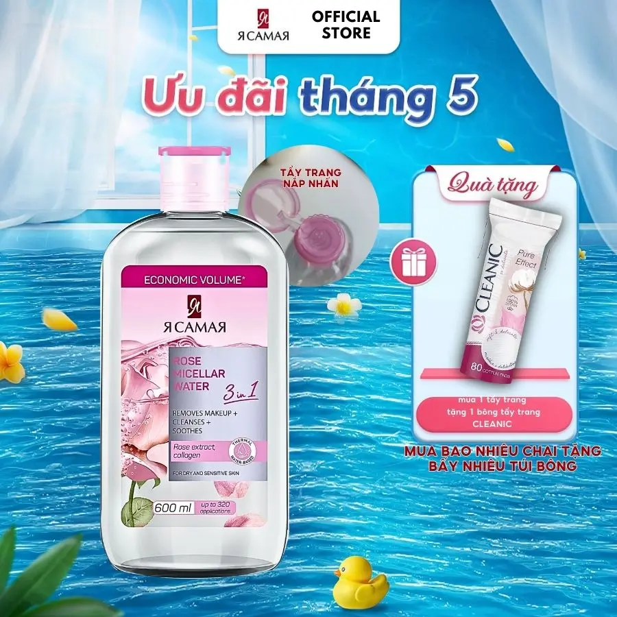 [Mua 1 Tặng 1] Nước Tẩy Trang Ya Samaya 3-in-1 Micellar Water 600ml - Hỗ Trợ Làm Sạch, Dưỡng Ẩm, Collagen