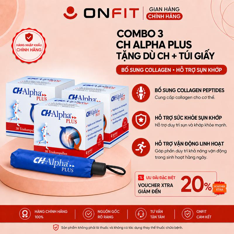 Combo 3 Hộp Collagen Đức Hỗ Trợ Tái Tạo Phục Hồi Sụn Khớp CH Alpha PLUS 750ml (30 Ống / Hộp) Dạng Nước Dễ Hấp Thu - ONFIT