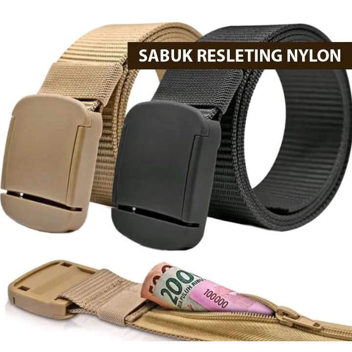 Ikat Pinggang Pria Model Nylon Sikep ( Sabuk Pria Resleting ) / Bahan pinggang resleting kain xray / sabuk jimat Coklat Gesper Hijau Hitam Biru