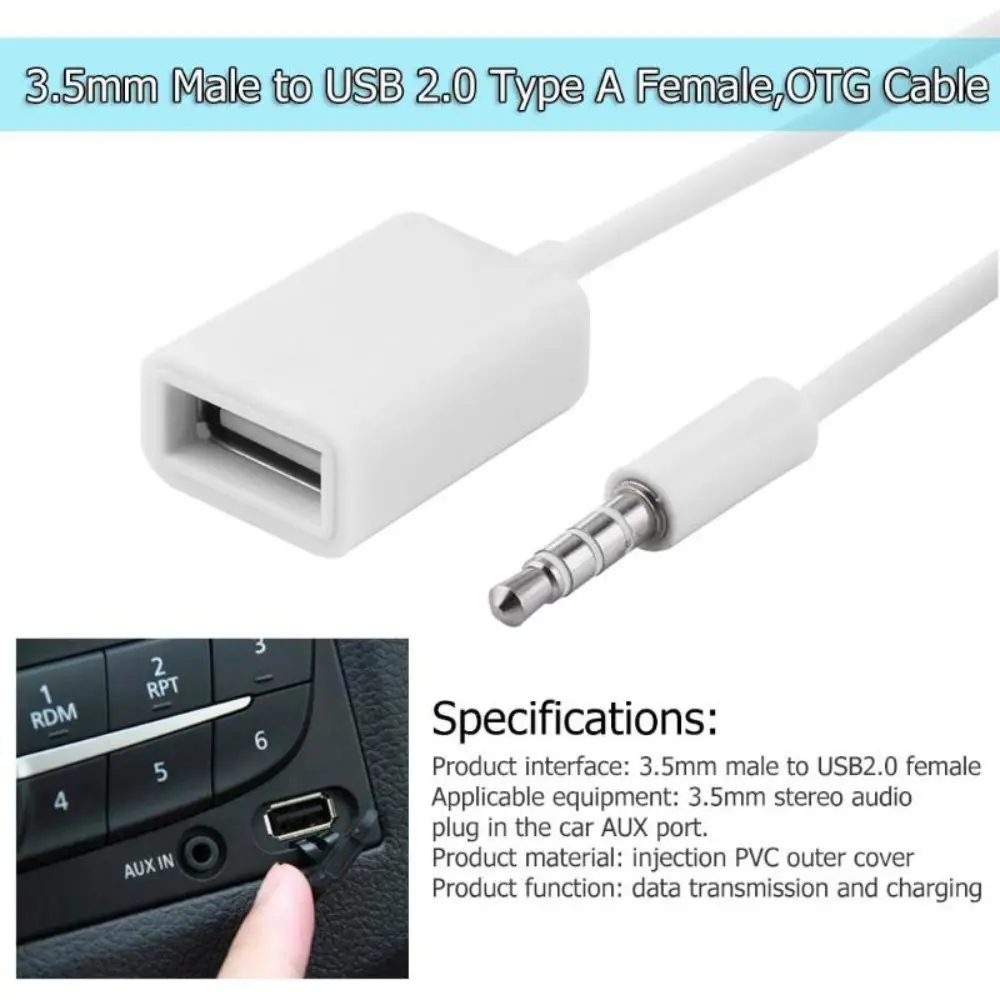 Extension Cable 3.5mm Male Usb Female To 3.5mm Car Audio Cable AUX Audio USB 2.0 Female 3.5MM To USB Female Adapter Cable Converter Cable OTG Car Speaker