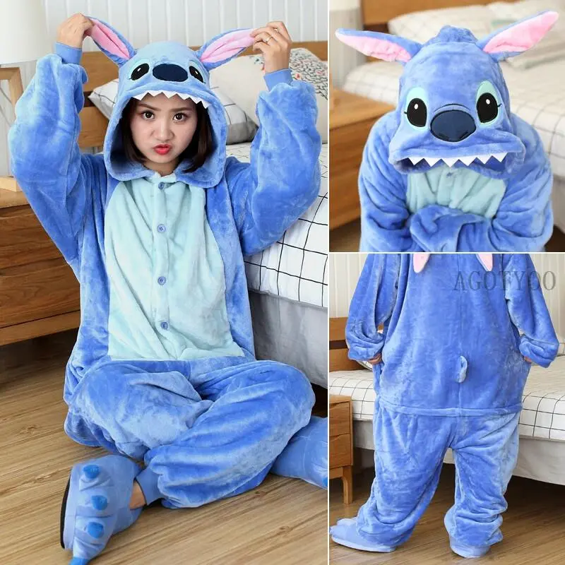 Adults Animal Onesies Blue Pamas Sleepwear (not contain shoes) Women Men Winter Unisex Costumes Kids Cartoon Flannel Nightwear