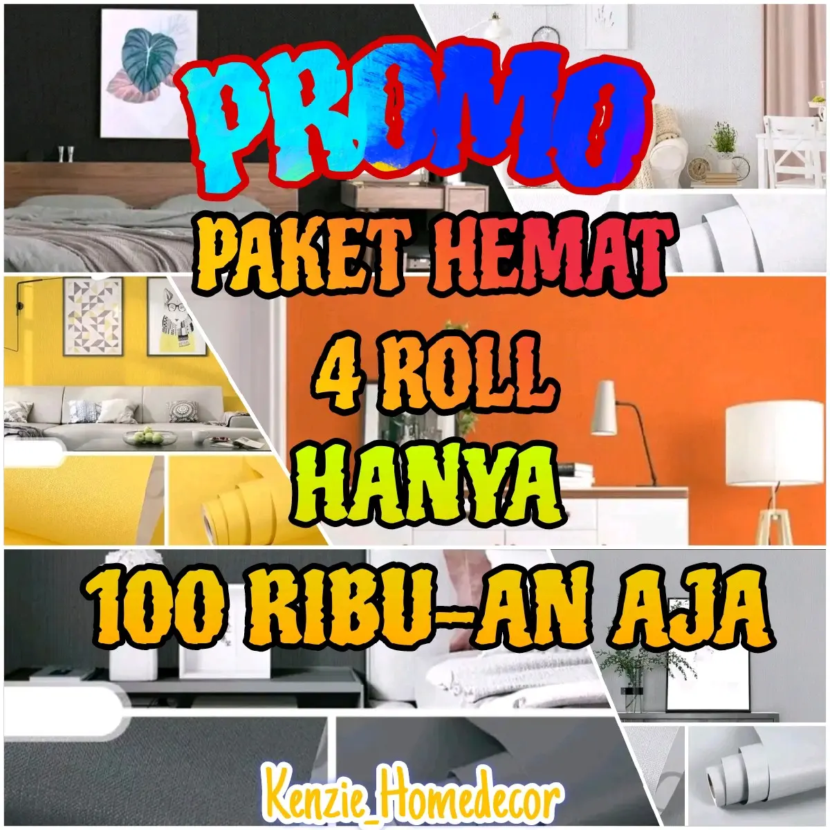 PROMO PAKET MURAH 4 ROLL, wallpaper dinding bahan kertas pvc tahan cipratan air motif polos bunga daun sakura dasar abu batik gold