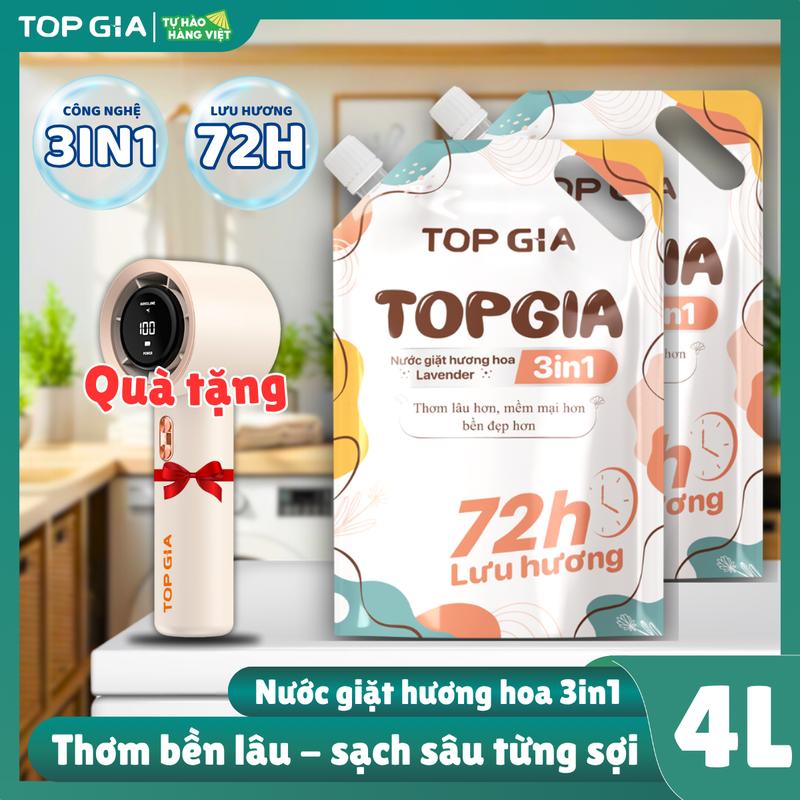 [TẶNG QUẠT MINI] 2 túi nước giặt topgia hương nước hoa lavender 3in1 lưu hương 72h cho mẹ và bé, da nhạy cảm, sạch khuẩn, khử mùi, thơm lâu tặng quạt mini thơm bền lâu sạch sâu từng sợi nxl