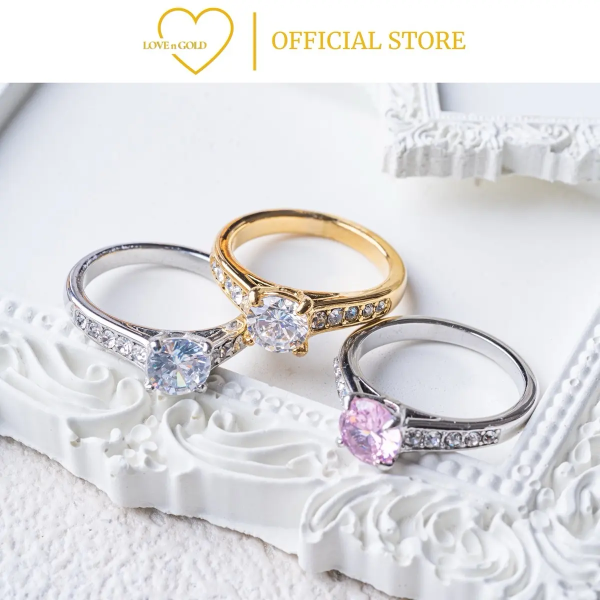 Loven.Gold cyra rings cincin titanium anti karat perhiasan wanita aksesories tangan kristal