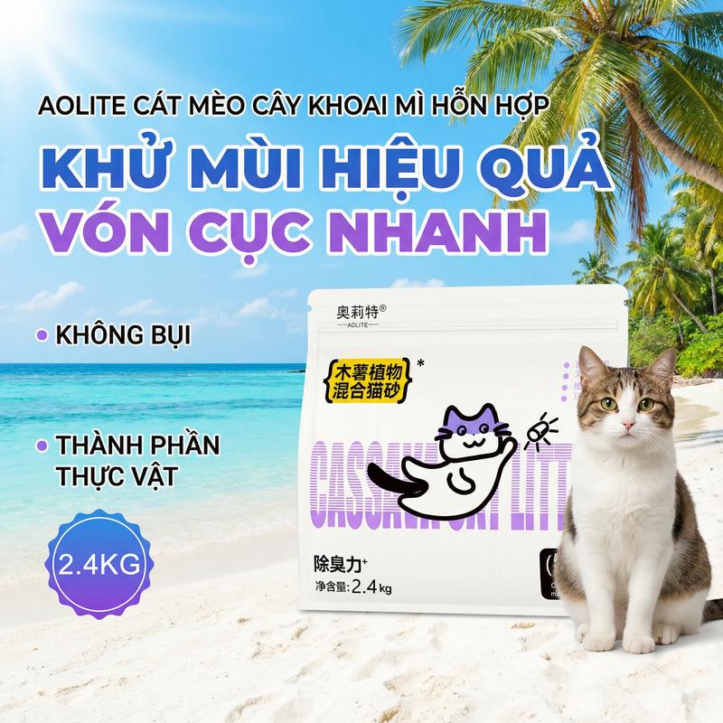  Cát Vệ Sinh Cho Mèo AOLITE Công Thức Đậu Nành & Đậu Tofu Tự Nhiên 2.4KG Với Khoáng Sản Baking Soda Và Chất Khử Mùi Kết Dính Nhanh Kiểm Soát Mùi Hôi Mạnh Ít Bụi 