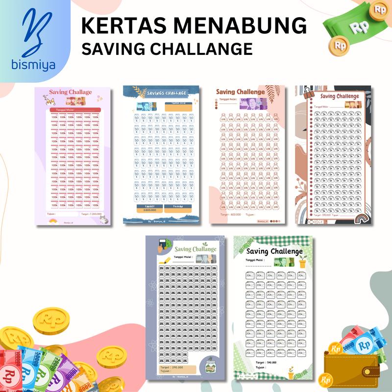 [paket 6pcs menabung] isi binder A6 menabung saving challenge tantangan menabung A6 isi 6 lubang isi nabung sesuai  jumlah uang 1