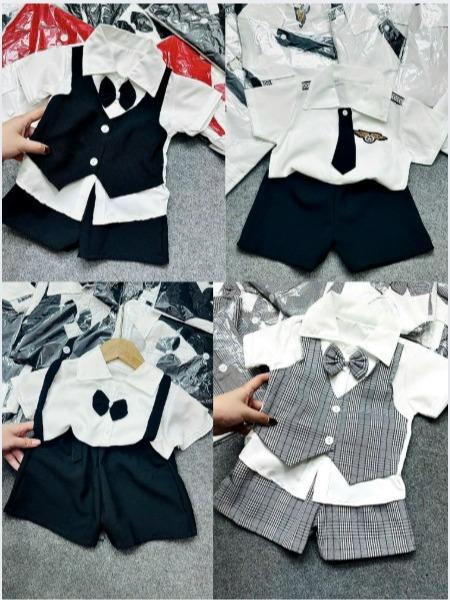 combo 3 bộ quần áo mẫu công tử cho bé trai đi tiệc vải sơ mi phong cách lịch sự size 6kg đến 13kg vest cho vest cho GILE.2DAY.PC