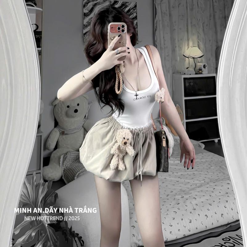 Set bộ áo 3 lỗ phối quần váy bí phồng kèm gấu siêu hot  form iu dã man