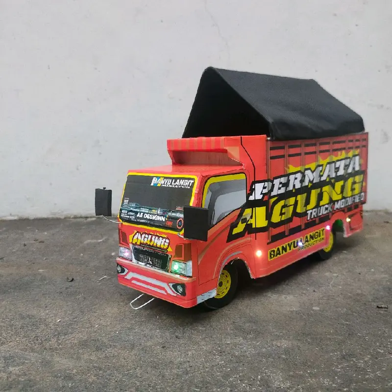 Promo miniatur truk oleng kayu asli jumbo besar 42 cm variasi lampu leed dan terpal visa belok oleng gasruk Anak Hadiah Kado Led Control Mainan Roda 1