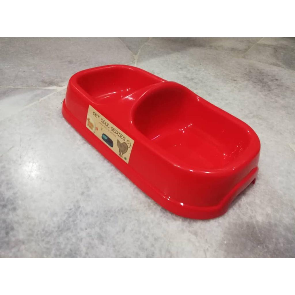 Pet Cat Dog Rabbit Double Food Feeding and Water Drinking Bowl Round Rectangle 24.5cm x 13.5cm x 6cm (Red) [P543]