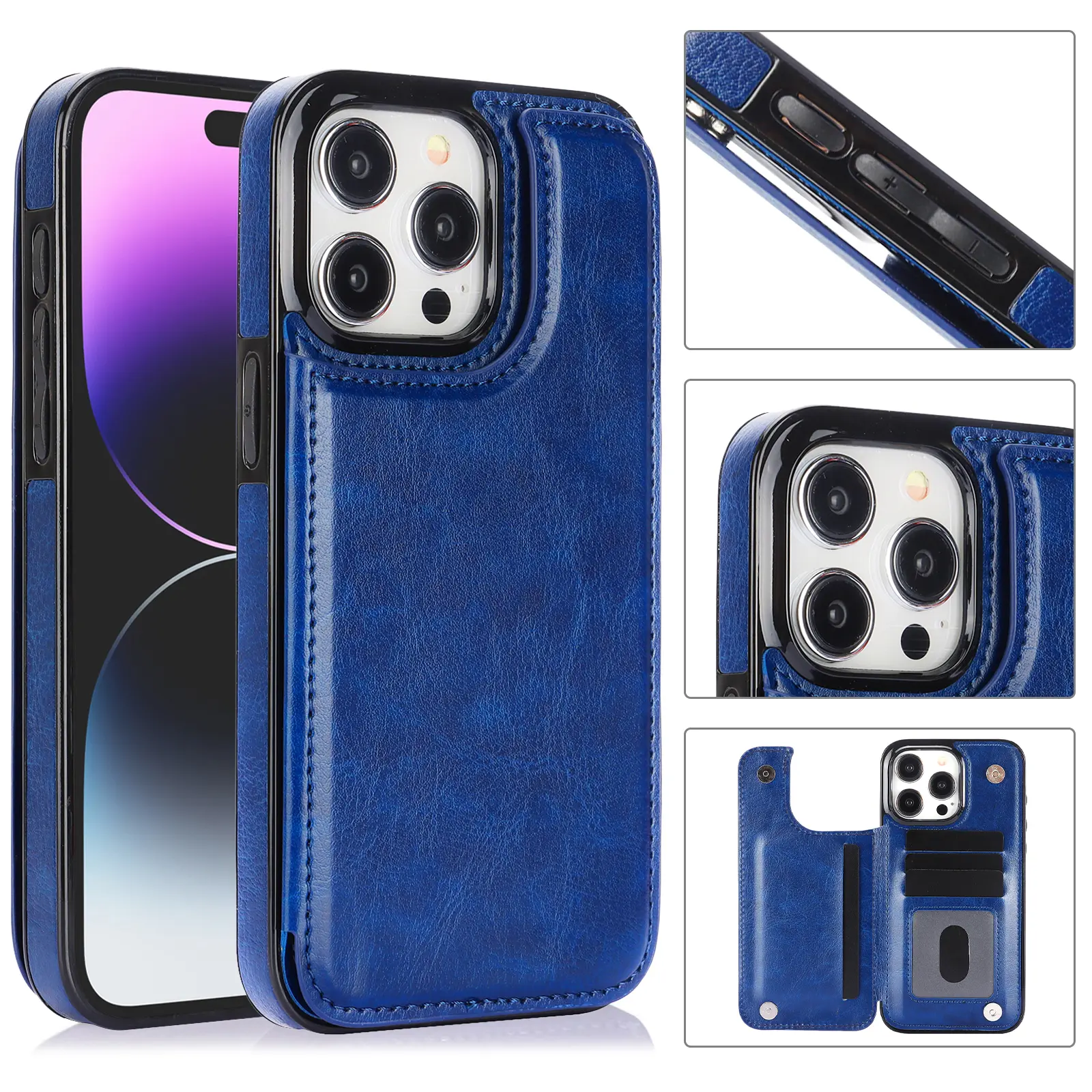 Multifunction Protection Leather Cellphone Case With Holder Card Slot For iphone 11 12 13 14 15 16 Pro Max 16Plus 15Pro 14Plus 7 8 XR XS Max Smartphone Casing Cover Protective Shockproof Accessories