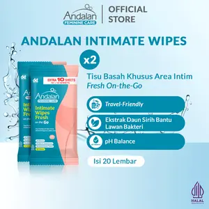 Andalan Fresh Intimate Wipes x 2 Pack - Tisu Basah Khusus Area Sensitive, Pembersih Kewanitaan Praktis untuk Travelling