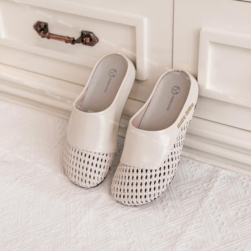 Giày Sục Nữ MIDU ALINA Phối Rọ Da Mềm - Đế Cao Su Non In Cạnh Sang Trọng 3 Phân 3 Màu