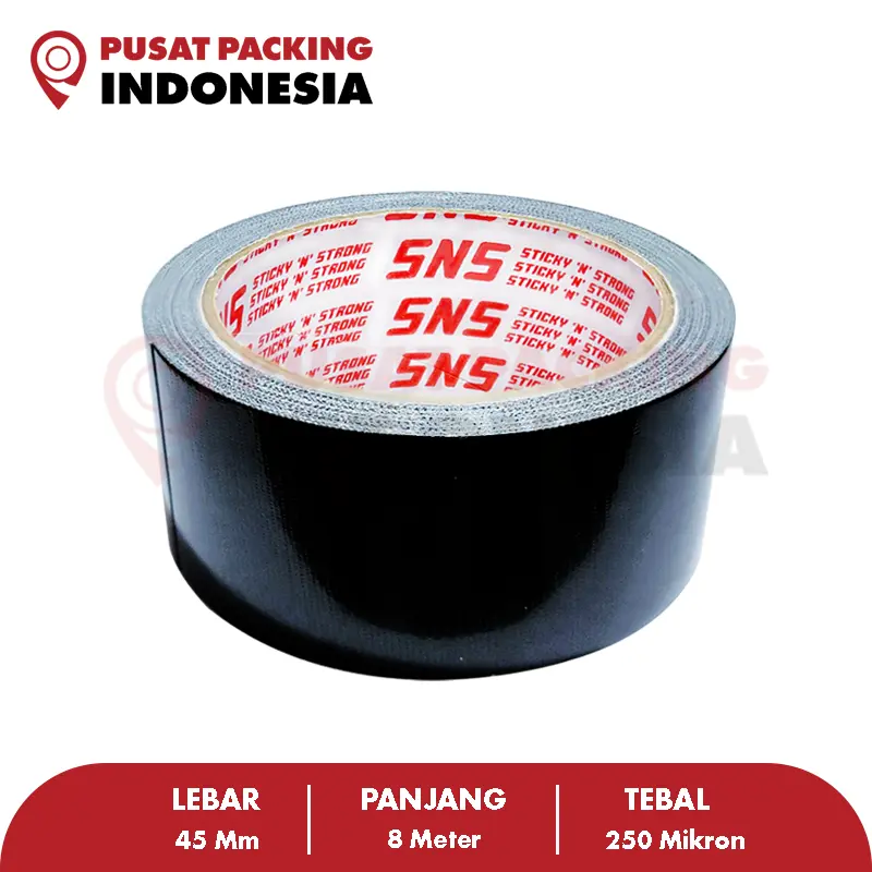 ( 1 SLOP / 6 PCS ) - Lakban Kain Hitam / Cloth Tape 8  Meter x 45 Mm x 250 Mic (SNS) 3