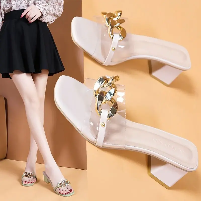 Sandal Heels Wanita Chunky Mika Rantai YC02 NEW 8