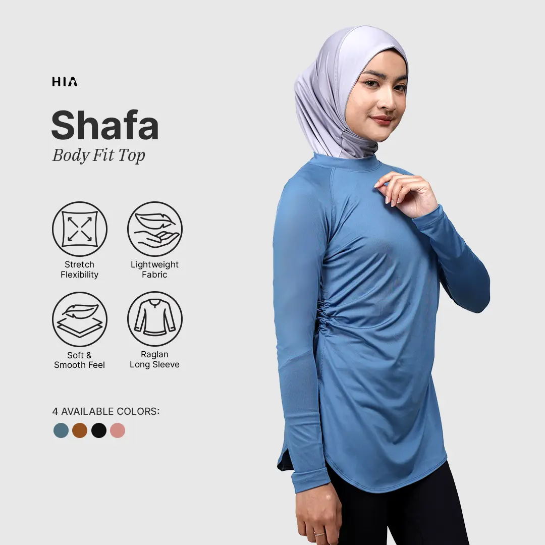 HIA Everywear Shafa Body Fit Top Baju Olahraga Wanita Panjang Bahan Hacktive Fabric Nyaman