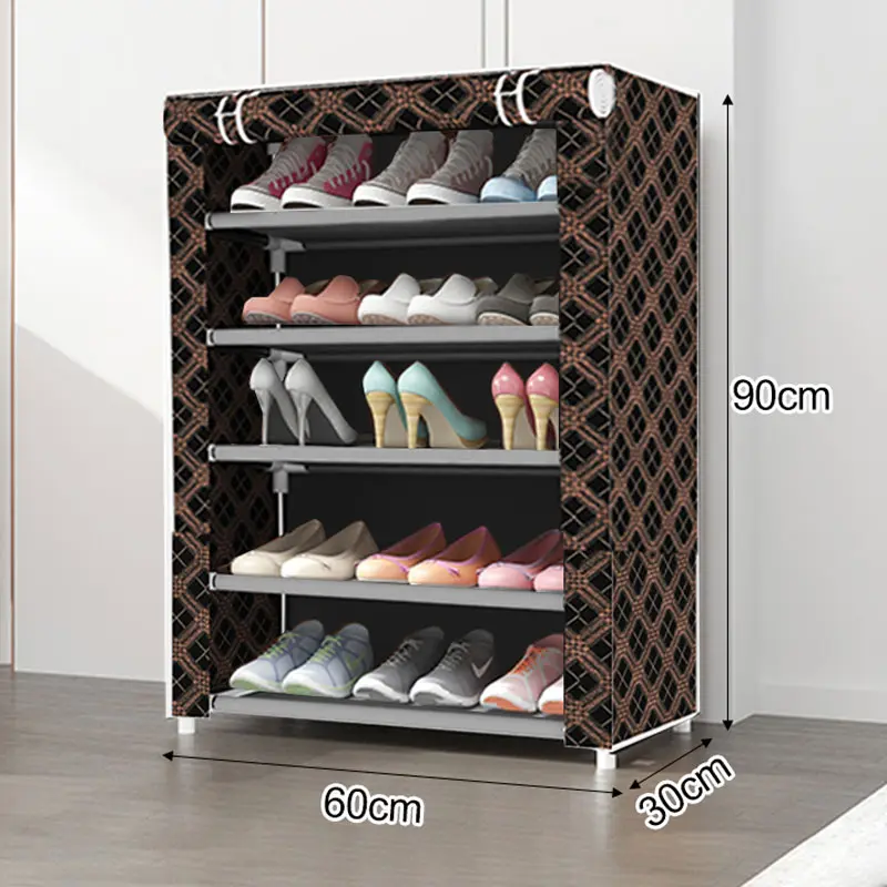 Rak Sepatu Kain 5 Susun Portable Multifungsi Tahan Debu Menghemat Ruang Shoe Rack Rumah Tangga Sederhana