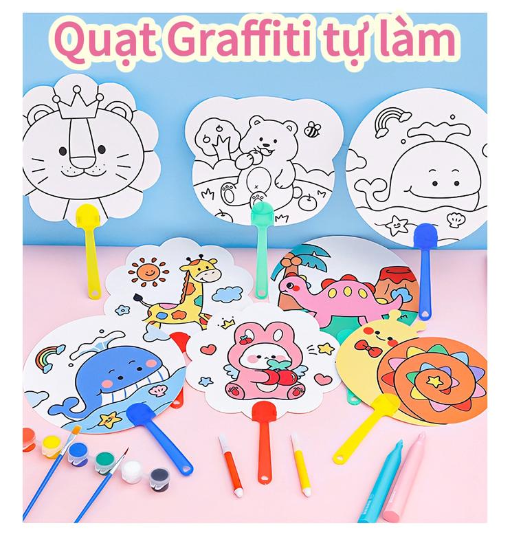 Quạt Vẽ Graffiti Hoạt Hình Tự Làm Cho Trẻ Em Quà Tặng Giáo Dục Thủ Công Học Sinh Mẫu Giáo Tiểu Học Vẽ Tô Màu Quạt Nhỏ Bao Gồm Bút Màu Sắc Đa Dạng màu  acrylic  markers