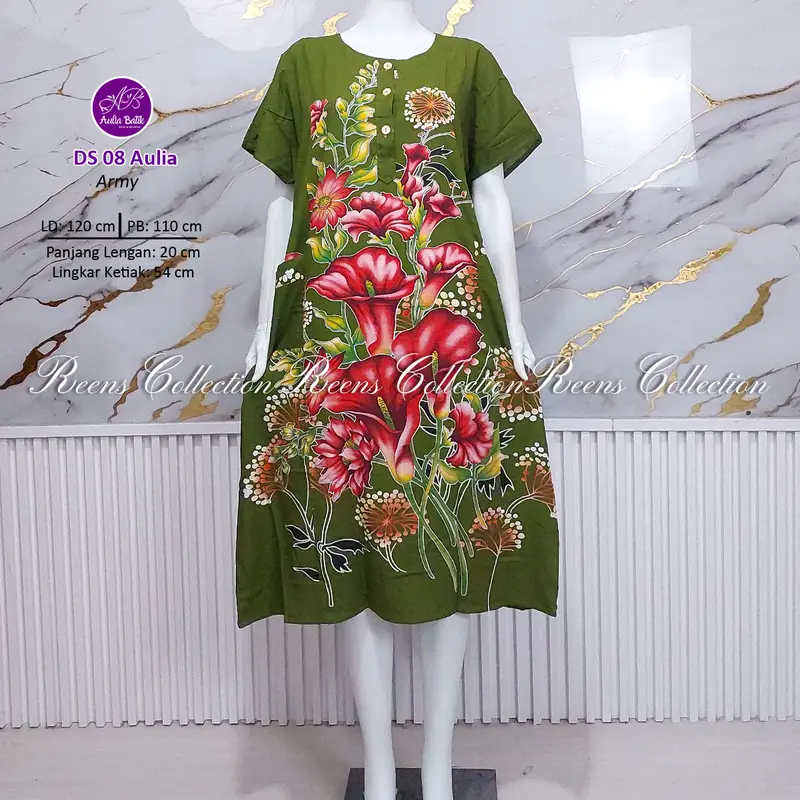 Aulia Batik Daster 08 Batik Print | Daster 3 Kancing Depan Busui 2 Saku Tangan Pendek Di Bawah Lutut daster  viral 3