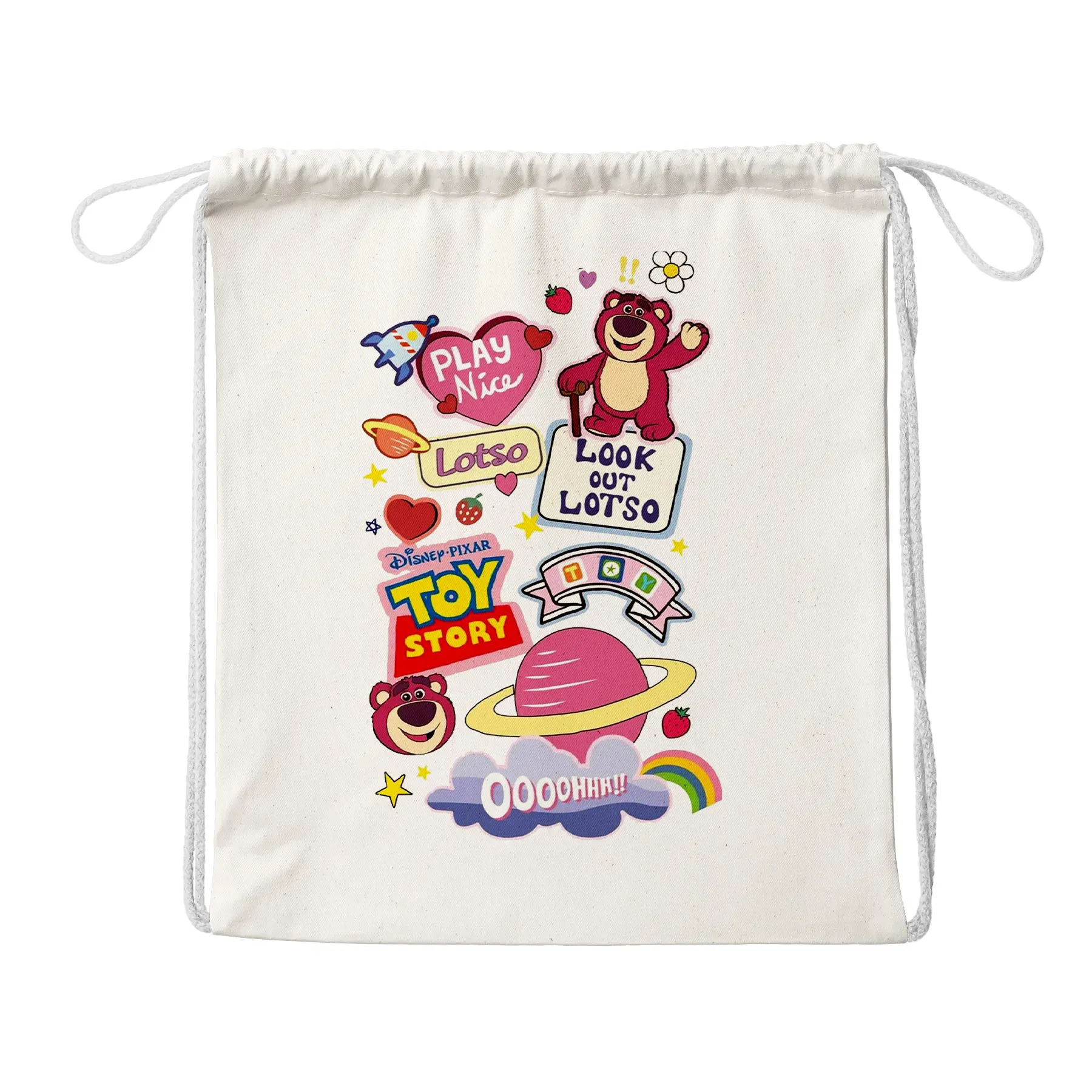 Tas Serut Toy Story Kanvas Putih 30Cm x 40 Cm Lucu Bisa Custom Travel
