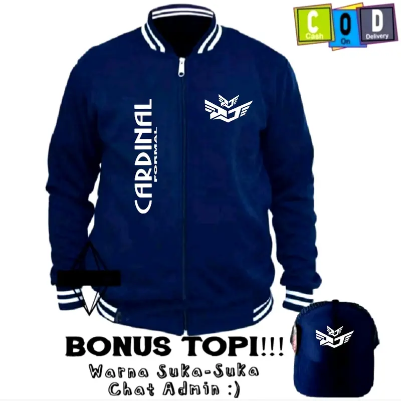 BONUS TOPI Terbaru ! Promo Jaket Varsity Pria Wanita Terbaru - Varsity Distro Pria Free Topi Crdnl Formal Tegak Kirka Terbaru Print Putih 100% Cotton Fleece ( Bahan Tebal ) - Premium Quality Baseball Branded Casual Lembut Nyaman Simple 1