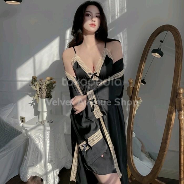 H✉75 Kimono Lingerie 863 Baju Tidur Premium Silk Wanita Sleepwear Seserahan U♫1J 2