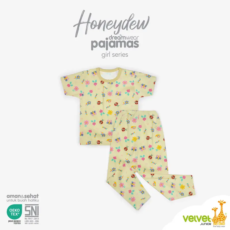 Velvet Junior Piyama Pendek Panjang Anak Perempuan DreamWear Girl - 1 STEL - Busy Bees, Sweet Daisies, Honeydwe 5