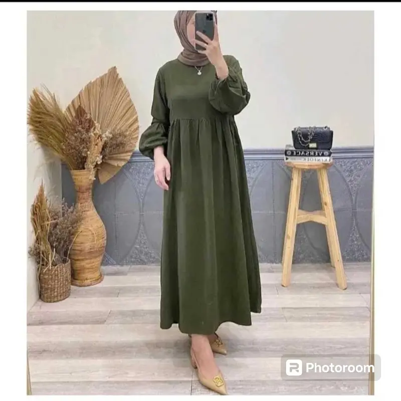 Midi Cringkel Airflow Long Tunik Wanita Muslim Dress Panjang - Busui 3