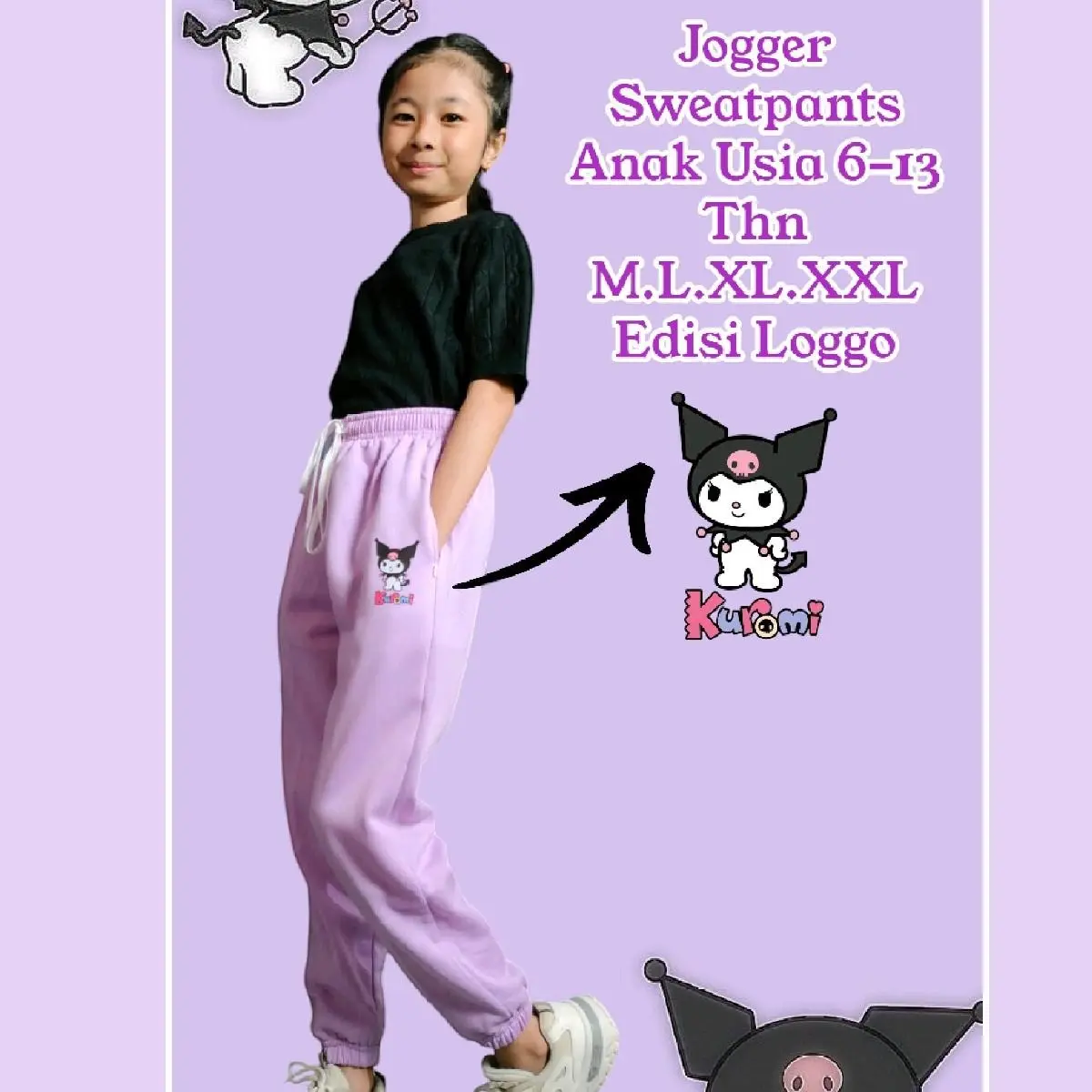 EDISI Kuromi Melody Cinnamorol -Celana Jogger sweatpants anak Laki-laki perempuan usia 6-14th joger anak cewek cowok Fashion celana anak laki laki
