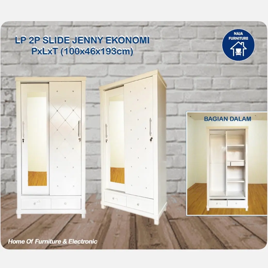 FURNITURE Lemari Pakaian 2 Pintu Sliding | Lemari Pakaian Minimalis 2 Pintu | Lemari Pakaian Aesthetic | Lemari Pakaian 2 Pintu Jenny Ekonomi